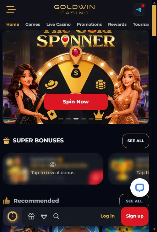 GoldWin mobile browser interface on a smartphone